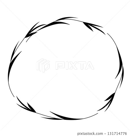 Hand drawn plants, dividers, wreaths, border frames. Circle floral frame with leaves on white background. Vector hand drawn illustration for wallpaper, posters, card. Copy space. Doodle style 131714776