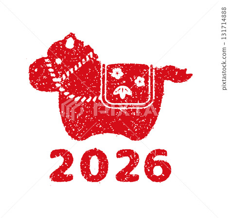 2026年令和8年（馬年）新年賀卡材料/印章（Hanko）郵票向量插圖 131714888