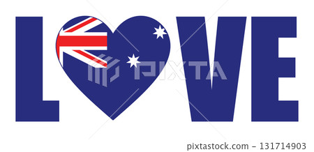 Patriotic illustration with flag of Australia, word Love with heart and Australian flag. Patriotic illustration with flag of Australia, word Love with heart and Australian flag. 131714903