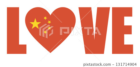 Patriotic illustration with flag of China, word Love with heart and Chinese flag. 131714904