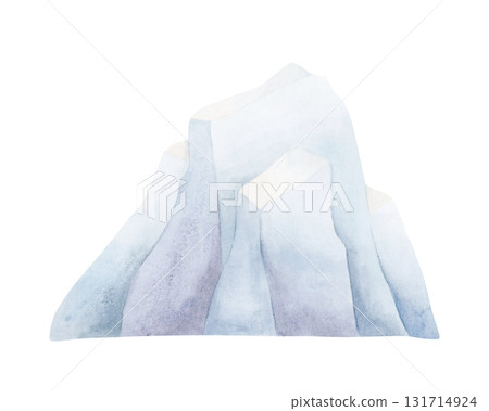 Glacier Ice Mountain. North Sea Arctic landscape element. Watercolor hand drawn illustration with iceberg isolated on white background for winter design Christmas card baby nursery kids holiday print 131714924