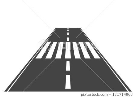 Straight road perspective street with pedestrian cross, zebra asphalt. Highway. Way for transport. with dashed lines, white markings. Road to horizon 131714963