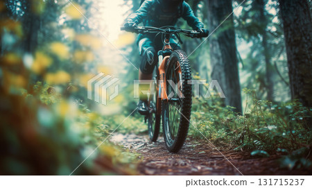Sport. Mountain Bike cyclist riding single track Sport. Mountain Bike cyclist riding single track 131715237