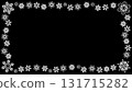 Hand-drawn black and white frame of snowflakes, line drawing 131715282