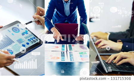 Various business scenes and statistical data 131715308