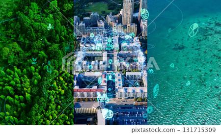 Drone footage of nature and cities and environmental technology 131715309