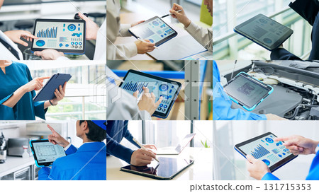 人們在各種情況下使用平板電腦的拼貼畫 人們在各種情況下使用平板電腦的拼貼畫 131715353