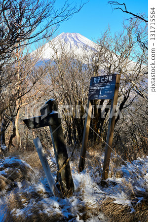 相鷹山脈的越前岳，從白雪皚皚的世古辻交匯處眺望富士山 131715564