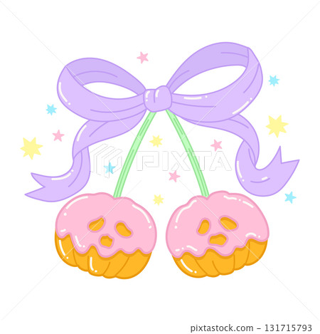Cute Cherry pumpkin with purple ribbon for Halloween decoration 131715793