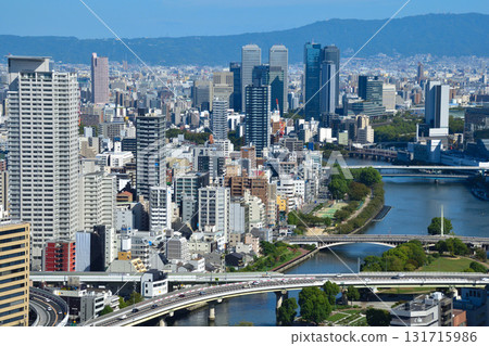 Cityscape, eastern Osaka, northeast from Yodoyabashi 131715986