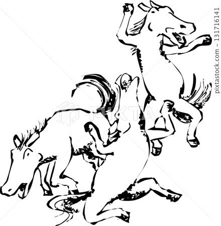 Choju Jinbutsu Giga 風格的馬插圖 Choju Jinbutsu Giga 風格的馬插圖 131716141