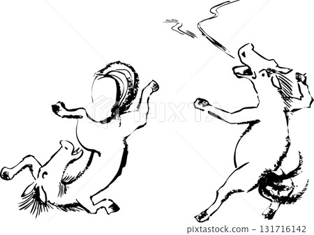 Horse Sumo in the style of Choju Jinbutsu Giga Horse Sumo in the style of Choju Jinbutsu Giga 131716142