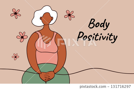 Continuous one line art body positivity Obesity, eating disorders, mental health but in a positive mood 131716297