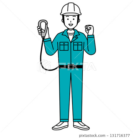 Male worker wearing a safety belt (full body) 131716377