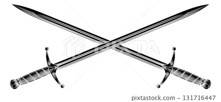 Crossed Medieval Swords Vintage Style Illustration 131716447