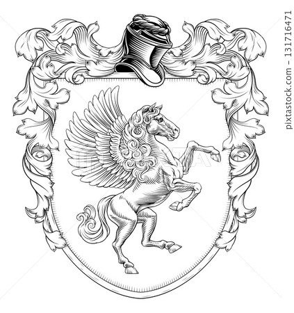 Coat of Arms Crest Pegasus Heraldic Knight Shield 131716471