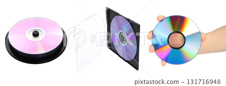 Set of CDs with hand isolated on transparent background 131716948