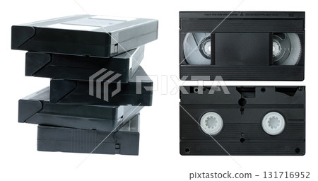 Set of retro VHS tapes isolated on transparent background 131716952