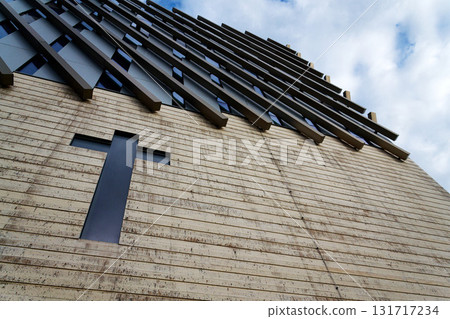 Modernist Smyrna Church Frihamnen with concert hall on the island of Hisingen, Gothenburg, Sweden 131717234