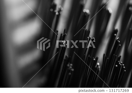 The steel brush is filmed in detail with an emphasis on the bristles 131717269