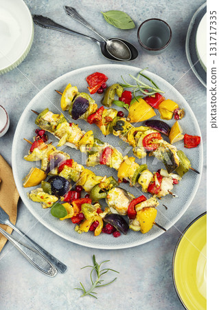 Grilled fish skewers, healthy meal. 131717335