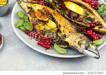 Oven baked mackerel. 131717347