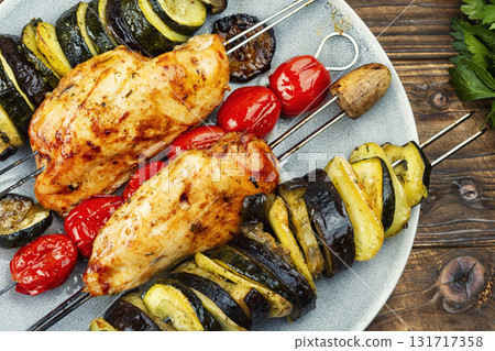 Baked chicken breast, meat fillet. 131717358