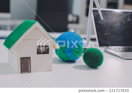 Group of businesspeople in team brainstorm meeting discussion on ESG (Environmental, social, corporate governance) organization planning. Sustainable business, coworker people teamwork. Close up 131717650