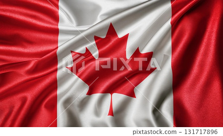 Canada flag with pleats with visible satin texture 131717896