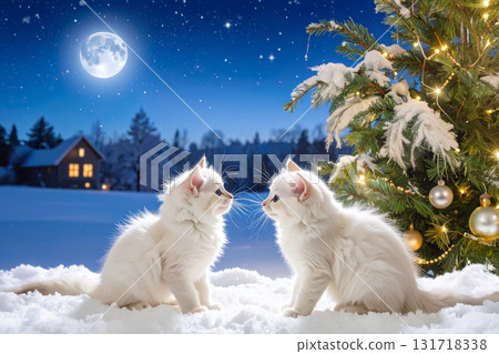 Cats on a Moonlit Night in White Christmas 131718338