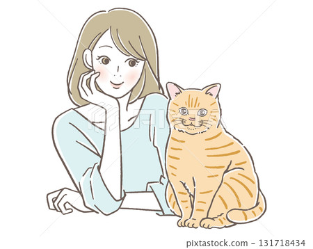 Smiling woman and cat 131718434