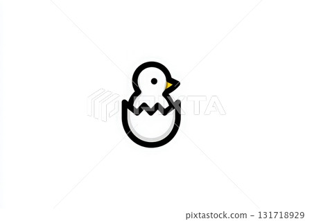 In a playful design, a cartoon duckling emerges from a cracked egg, symbolizing new beginnings and joy. The artwork features clean lines and bright colors, appealing to a young audience. In a playful design, a cartoon duckling emerges from a cracked egg, symbolizing new beginnings and joy. The artwork features clean lines and bright colors, appealing to a young audience. 131718929