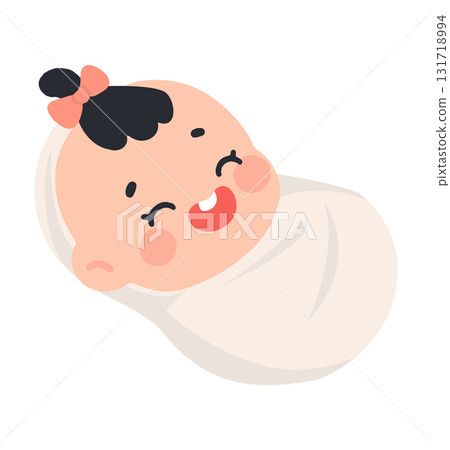Smiling Baby girl Wrapped in White Blanket 131718994