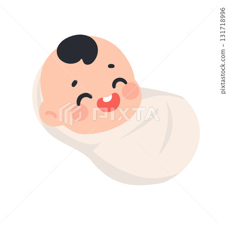 Smiling Baby Wrapped in White Blanket 131718996