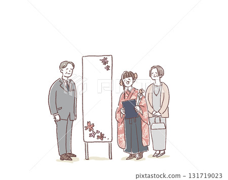 Parents and children (university students) taking commemorative photos at graduation ceremonies, coming-of-age ceremonies, celebrations, and ceremonies 131719023