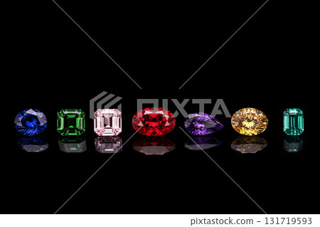 A row of gemstones with different colors and shapes 131719593