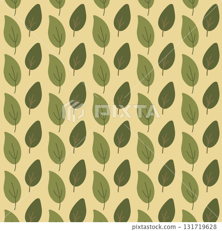 Seamless pattern with simple green leaves on soft yellow background Seamless pattern with simple green leaves on soft yellow background 131719628