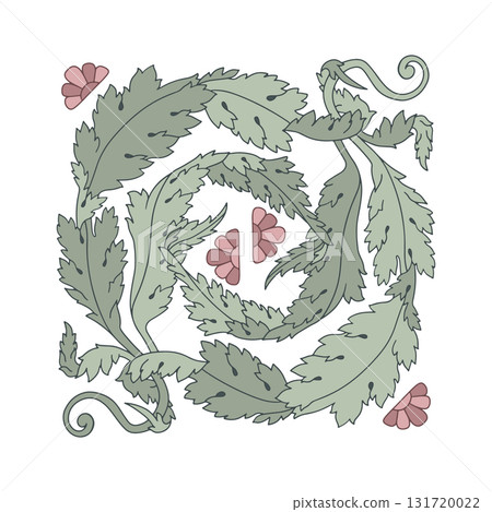 Art nouveau green acanthus leaves hand drawn decorative element frame. Vintage muted colors botanical design border vector illustration. Classic floral motif deco style Art nouveau green acanthus leaves hand drawn decorative element frame. Vintage muted colors botanical design border vector illustration. Classic floral motif deco style 131720022