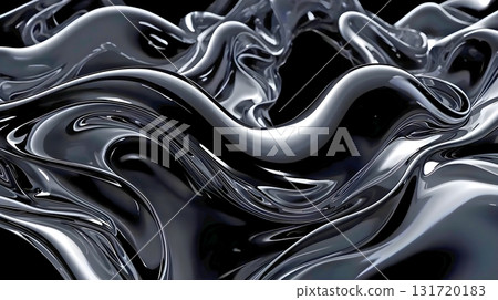 抽象的黑色背景圖像、黑色液態金屬、膨脹、波浪、曲線 抽象的黑色背景圖像、黑色液態金屬、膨脹、波浪、曲線 131720183