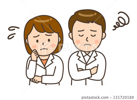 Illustration of a worried young male and female pharmacist 131720189
