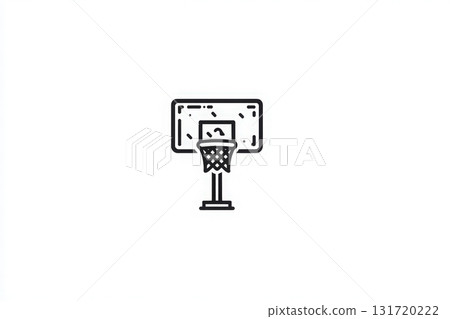 A basketball hoop is set up in an outdoor area, featuring a clear backboard and net. It is a sunny day with no clouds in sight, creating a perfect atmosphere for playing sports. 131720222