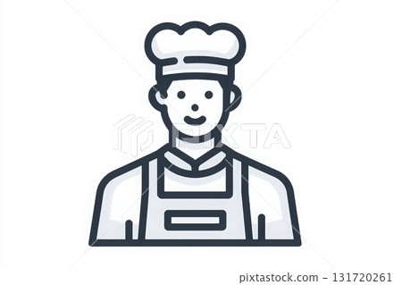 A chef wearing a white hat and apron stands in a kitchen, smiling while engaging in food preparation. The kitchen is clean and organized, with various cooking tools visible. A chef wearing a white hat and apron stands in a kitchen, smiling while engaging in food preparation. The kitchen is clean and organized, with various cooking tools visible. 131720261