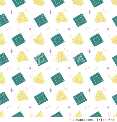 Seamless Pattern with Yellow and Green Gemstones in Minimal Cartoon Style 131720623