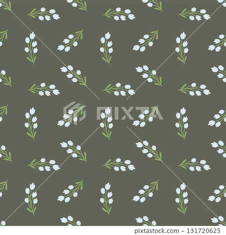 Seamless Floral Pattern with Delicate Branches on Dark Background 131720625