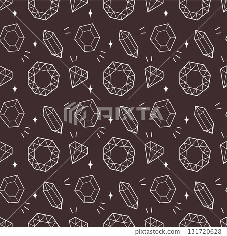 Seamless Minimal Gemstone Pattern with White Outline Crystals on Dark Background 131720628