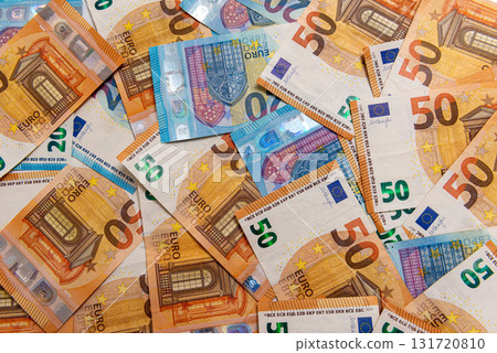 background from euro banknotes, Euro banknote as part of the economic and trading system, Close-up 131720810