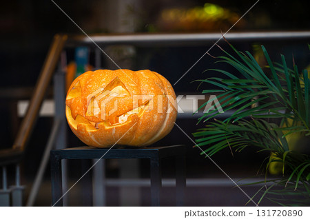 Halloween pumpkin head jack lantern, decoration and holidays concept Halloween pumpkin head jack lantern, decoration and holidays concept 131720890