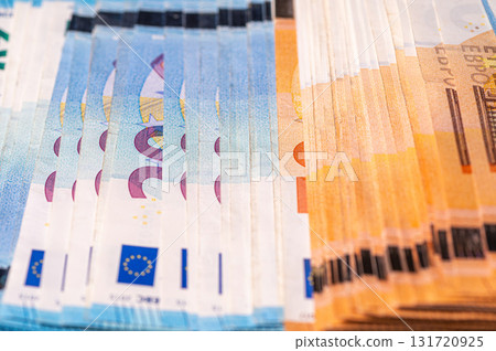 fifty and twenty euro banknotes close-up. Cash background 131720925