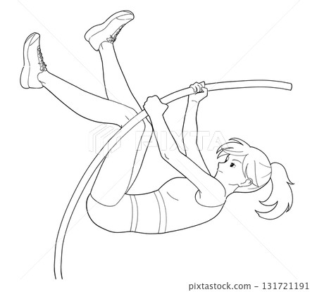 一個女孩撐竿跳的黑白插圖 一個女孩撐竿跳的黑白插圖 131721191