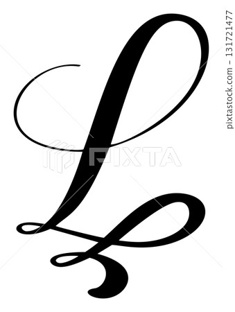 Calligraphic vector hand drawn letter L forming ornate monogram with decorative scroll design and flourish elegant Calligraphic vector hand drawn letter L forming ornate monogram with decorative scroll design and flourish elegant 131721477